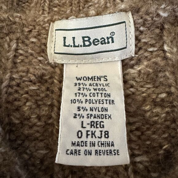 LL Bean Vintage Wool Sweater Women’s Large Cableknit Fisherman Chunky Cardigan - Picture 5 of 6